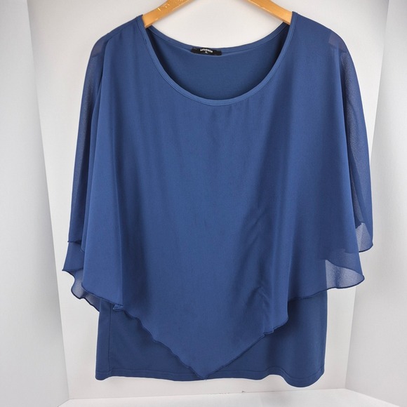 LotusSmile Tops - Lotusmile Blouse Women's XL Blue‎ Chiffon Overlay Asymmetrical Flowy Top
